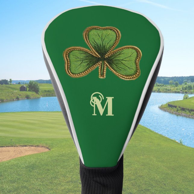 Irish Shamrock and Green St Patrick's Day Monogram Golf Headcover (Von Creator hochgeladen)