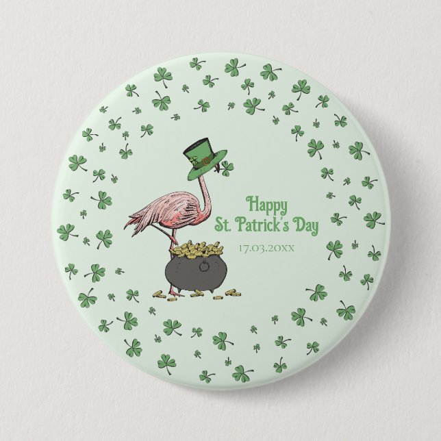 Irish Shamrock Flamingo St. Patrick’s Day Party Bu Button (Vorderseite)
