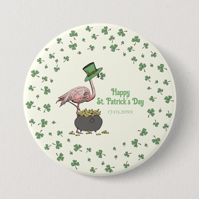 Irish Shamrock Flamingo St. Patrick’s Day Party Kn Button (Vorderseite)