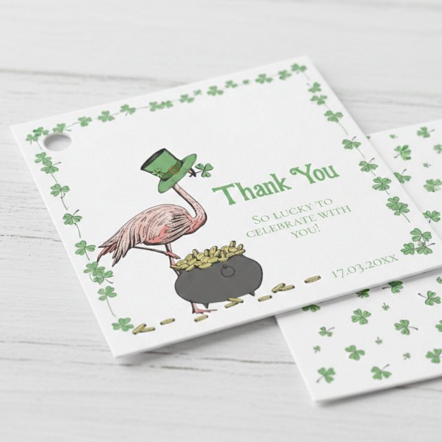 Irish Shamrock Flamingo Thank You Geschenkanhänger (Funny St Patrick's Day Favor Tags. Elegant Hand Drawn Irish Flamingo Green Clover Pot of Gold)