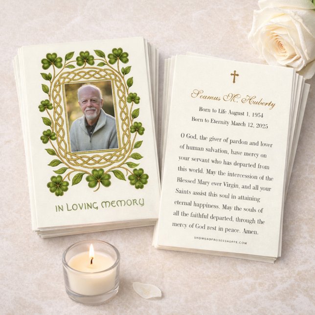 Irish Shamrock Gold Funeral Memorial Prayer Card (Von Creator hochgeladen)