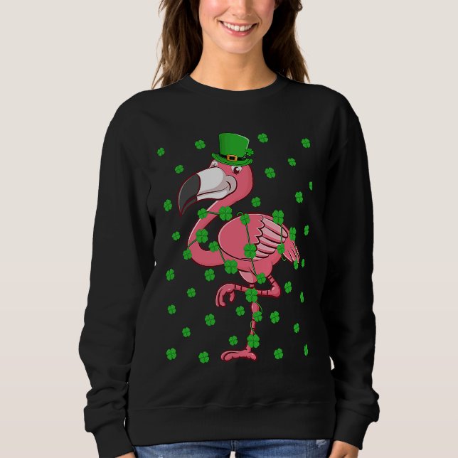 Irish Shamrock Leprechaun Flamingo Bird St Patrick Sweatshirt (Vorderseite)