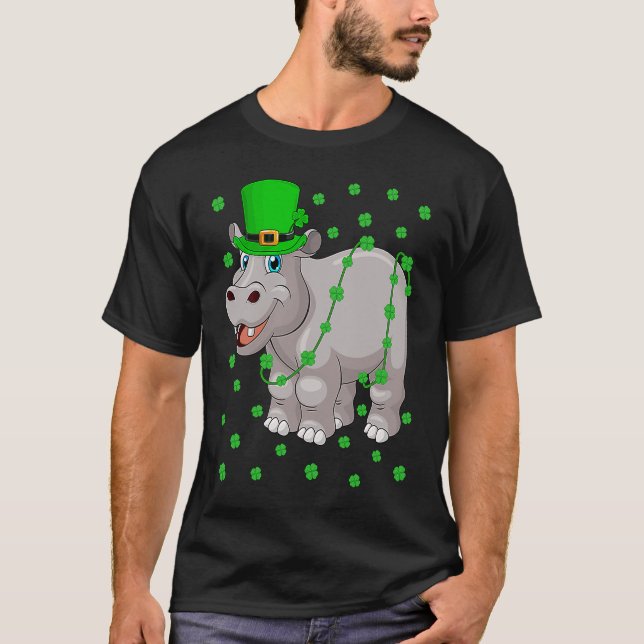Irish Shamrock Leprechaun Hippopotamus St Patrick' T-Shirt (Vorderseite)