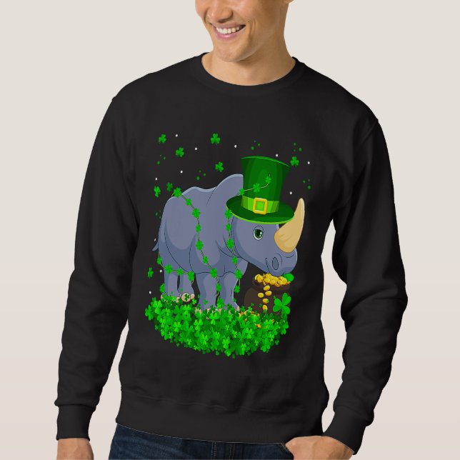 Irish Shamrock Leprechaun Rhino St Patrick's Day Sweatshirt (Vorderseite)