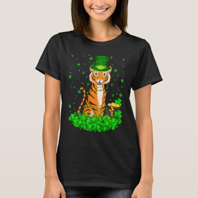 Irish Shamrock Leprechaun Tiger St Patrick's Day   T-Shirt (Vorderseite)