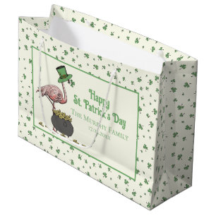 Irish Shamrock Pink Flamingo St Patricks Day Elfen Große Geschenktüte