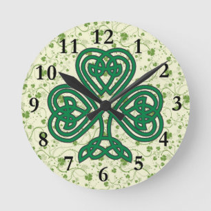 IRISH SHAMROCK SYMBOL CLOCK RUNDE WANDUHR