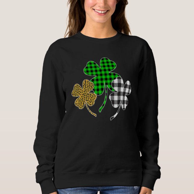 Irish Shamrocks Leopard Buffalo Plaid St Patrick's Sweatshirt (Vorderseite)