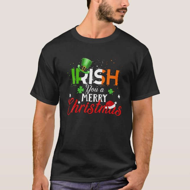 Irish Sie ein frohe Weihnachten Funny Irland Flag  T-Shirt (Vorderseite)