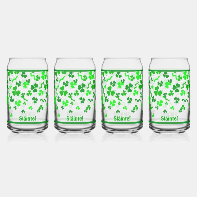 Irish Sláinte Lucky Shamrocks Design Personalized Dosenglas (Vorderseite)