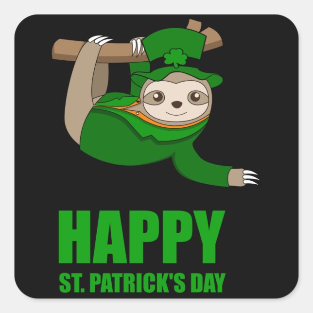 IRISH SLOTH Happy St Patricks Day Geschenk Kinder Quadratischer Aufkleber (Vorderseite)