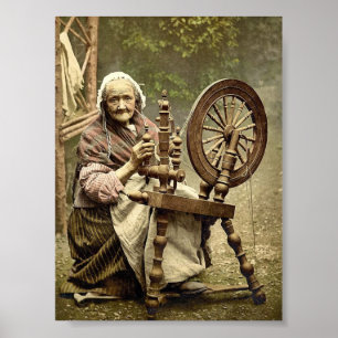 Irish Spinner and Spinning Wheel. Grafschaft Galwa Poster