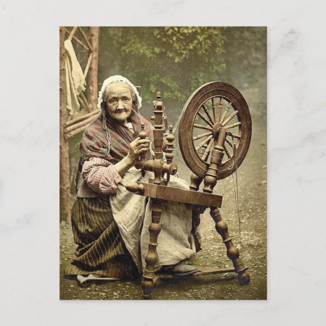 Irish Spinner and Spinning Wheel. Grafschaft Galwa Postkarte (Vorderseite)
