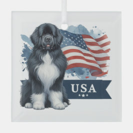 Irish Spot Newfie Patriotisches Quadrat  Ornament Aus Glas