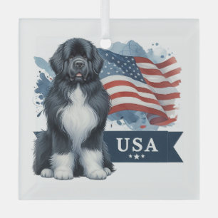 Irish Spot Newfie Patriotisches Quadrat Ornament Aus Glas