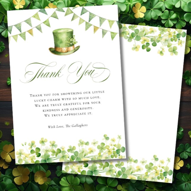 Irish St Patrick's Baby Shower Green Shamrock Dankeskarte (Irish St Patrick's Baby Shower Green Shamrock Thank You Card)