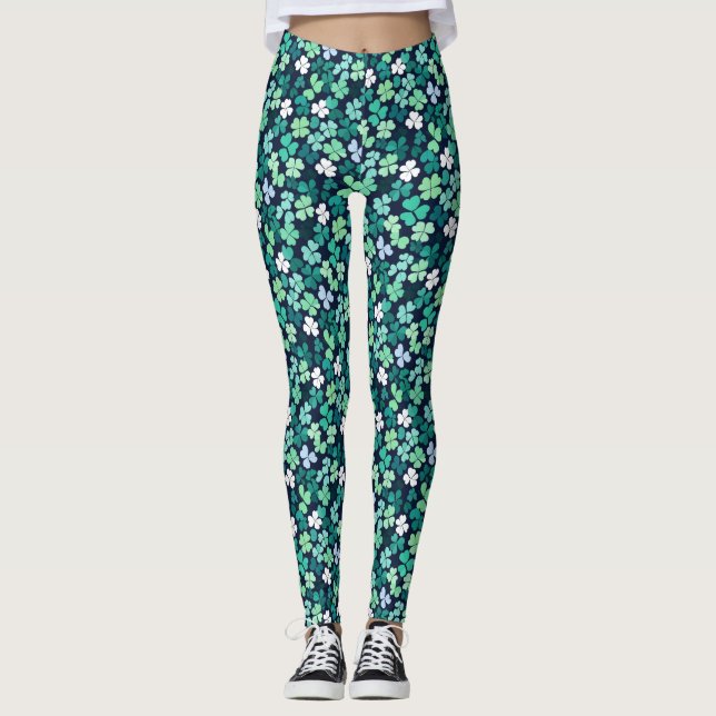 Irish St. Patrick's Day Vierblättriges Kleeblatt Leggings (Vorderseite)