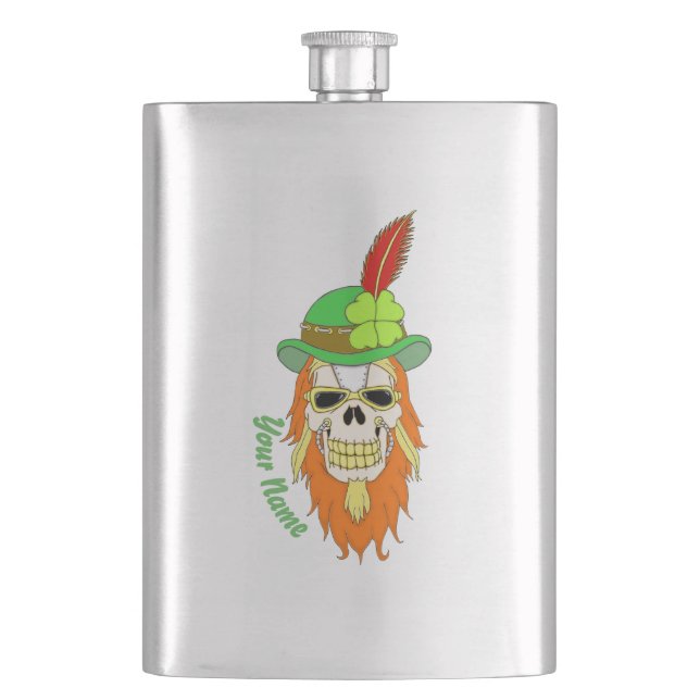 Irish Steampunk Kleeblatt Skull Flachmann (Vorderseite)
