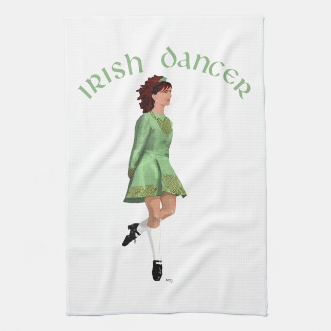 Irish Step Dancer - Green Geschirrtuch (Vertikal)