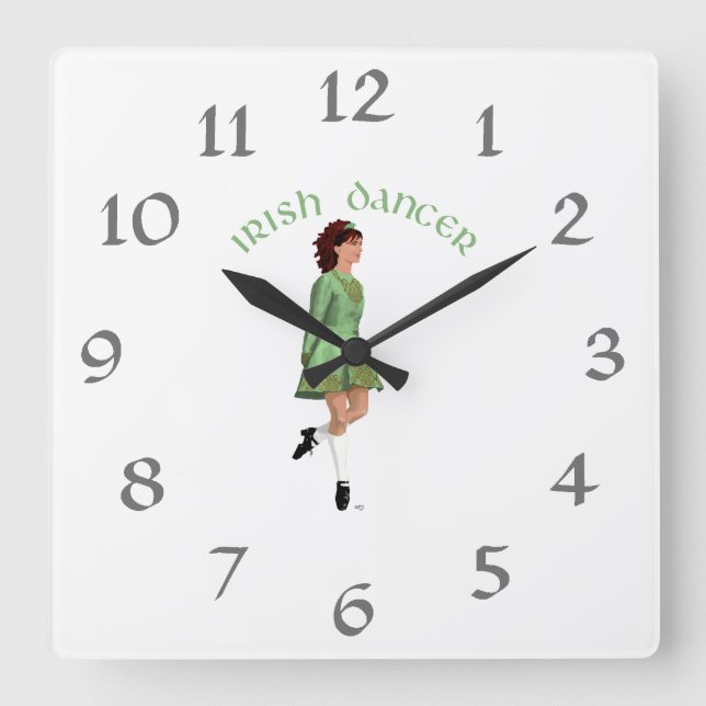 Irish Step Dancer - Green Quadratische Wanduhr (Vorderseite)