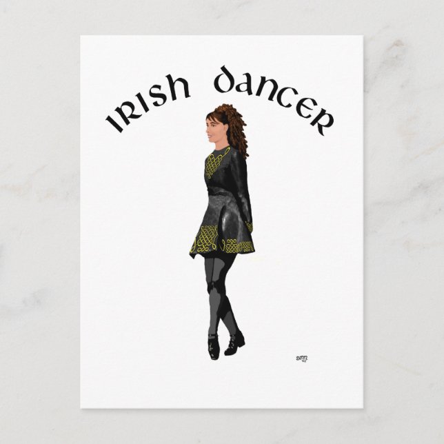Irish Step Dancer - Schwarzes Kleid, Brünettes Haa Postkarte (Vorderseite)