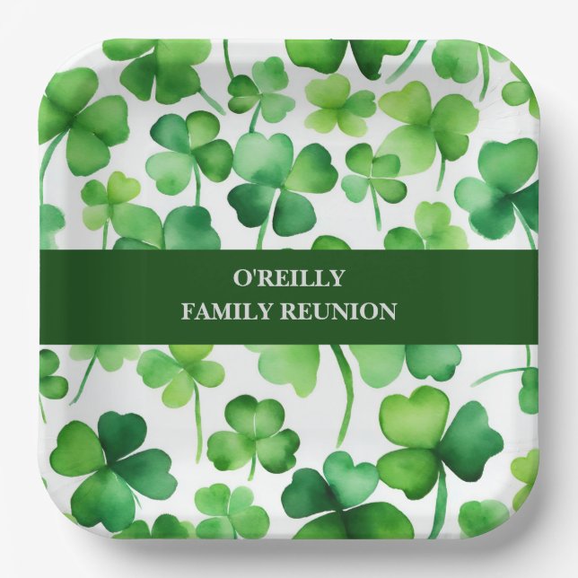 Irish Surname Watercolor Kleeblatt Pappteller (Vorderseite)