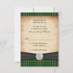 Irish Tartan Celtic Claddagh Lucky Wedding RSVP Karte