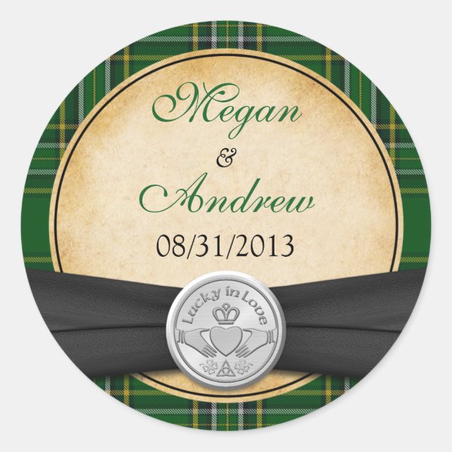 Irish Tartan Celtic Claddagh Lucky Wedding Runder Aufkleber (Vorderseite)