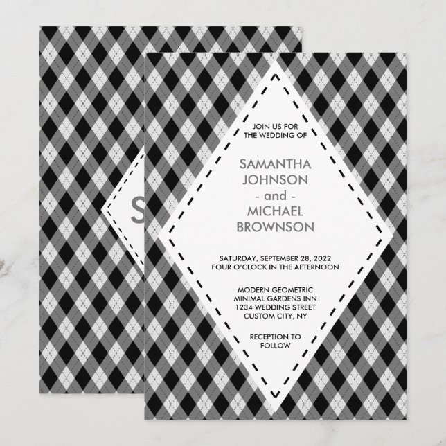 Irish Tartan Diamond Black Grey Wedding Einladung (Vorne/Hinten)
