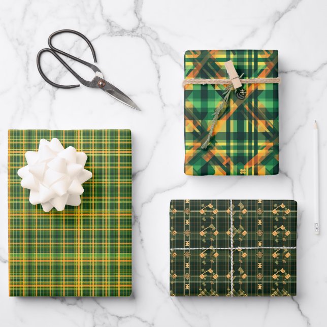 Irish Tartan Green St Patrick Kariertes Set 5 Geschenkpapier Set (Vorderseite)