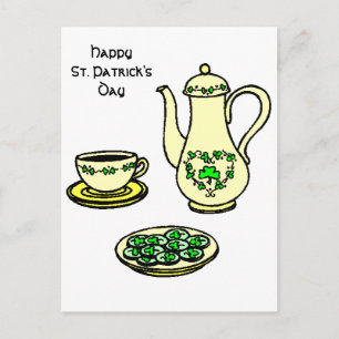 Irish Tea Set Happy St. Patrick's Day Postcard Postkarte
