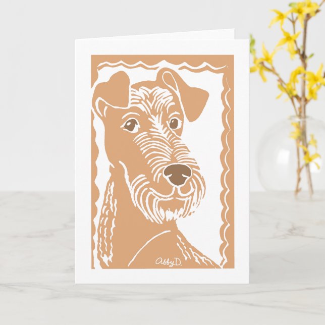 Irish Terrier Art Grußkarte Karte (Gelbe Blume)