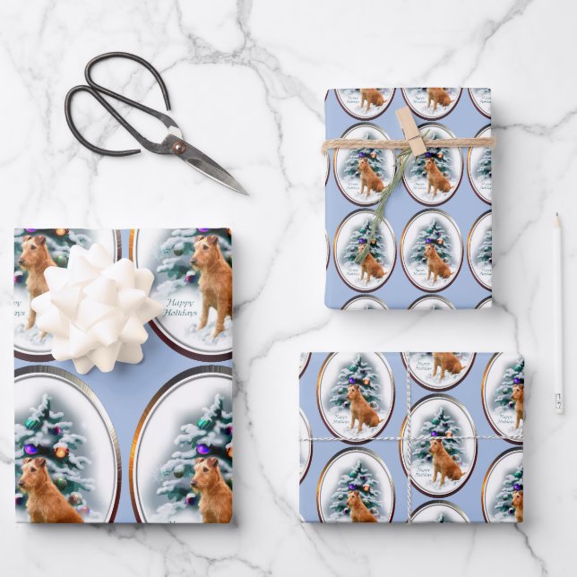 Irish Terrier Christmas Geschenkpapier Set (Vorderseite)