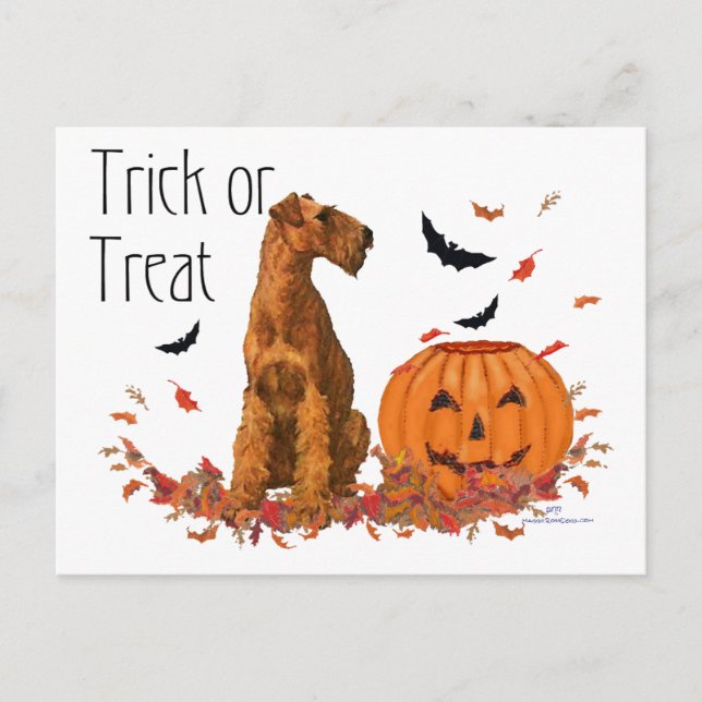 Irish Terrier Halloween Postkarte (Vorderseite)
