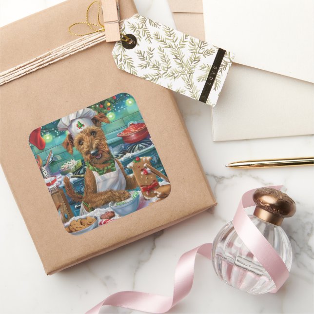 Irish Terrier Holiday Baking: Festliche Weihnachte Quadratischer Aufkleber (Schenken)