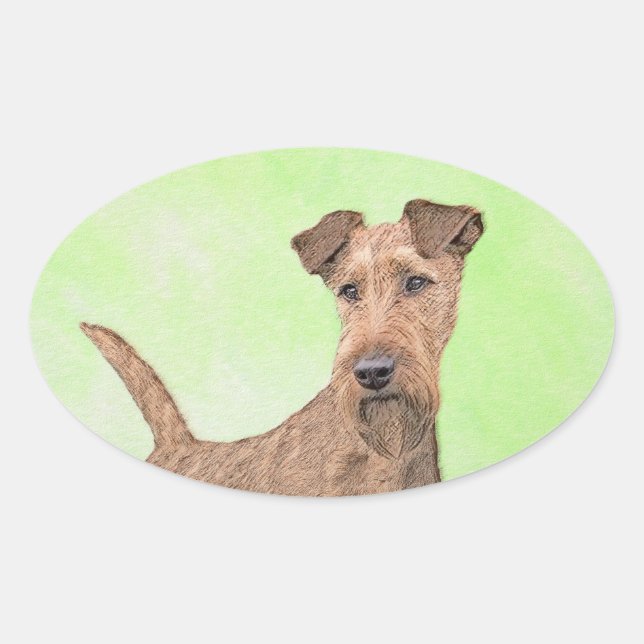 Irish Terrier Painting - Niedliche Original Dog Ar Ovaler Aufkleber (Vorderseite)