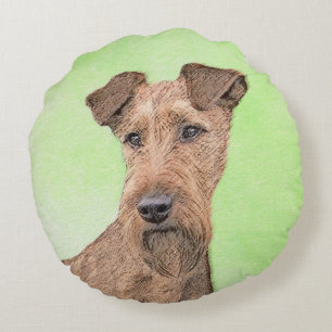 Irish Terrier Painting - Niedliche Original Dog Ar Rundes Kissen