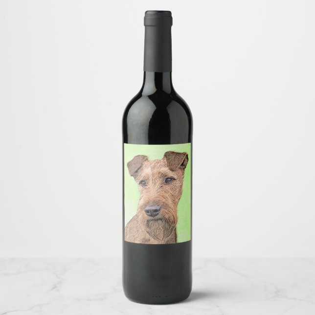 Irish Terrier Painting - Niedliche Original Dog Ar Weinetikett (Vorderseite)