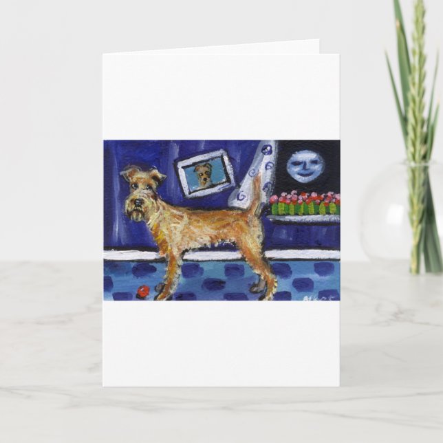 Irish Terrier spürt lächelnden Mond Karte (Vorderseite)