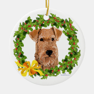 Irish-Terrier-Stechpalmenkranz Keramik Ornament