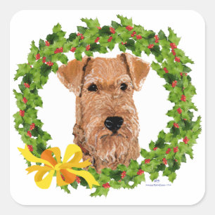 Irish-Terrier-Stechpalmenkranz Quadratischer Aufkleber