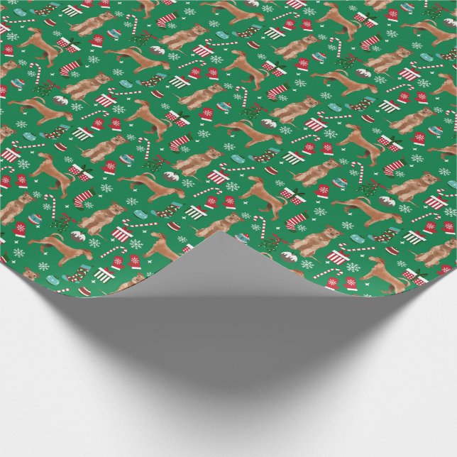 Irish Terrier Weihnachtshund Geschenkpapier (Ecke)