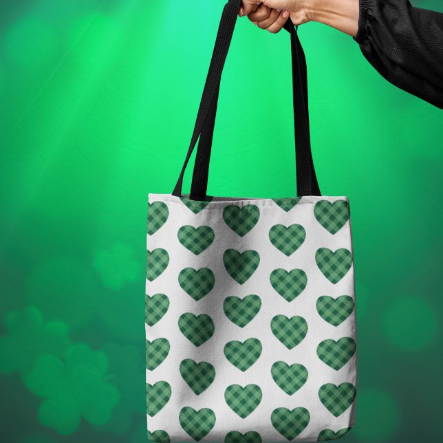 Irish Themed with Green Tartan Heart Pattern Tasche (Irish-Themed with Green Tartan Heart Pattern Tote Bag)