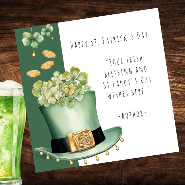 Irish Top Hat und Gold Coins Karte (Customize with your Irish Blessing or St Patrick's Day wishes on the front and back of this card)