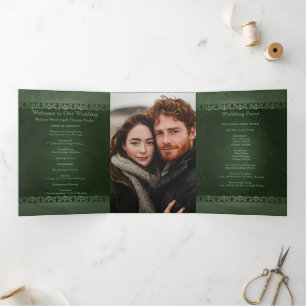 Irish Traditional Foto Celtic Cross Wedding Dreifach-gefaltete Programmkarte