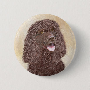 Irish Water Spanel Painting - Original Dog Art Button