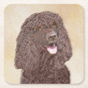 Irish Water Spanel Painting - Original Dog Art Rechteckiger Pappuntersetzer