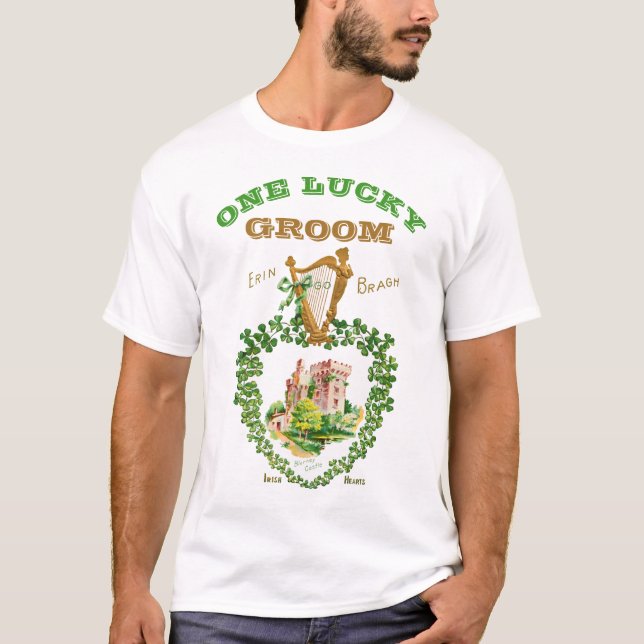 Irish Wedding Blarney Castle One Lucky Groom T-Shirt (Vorderseite)
