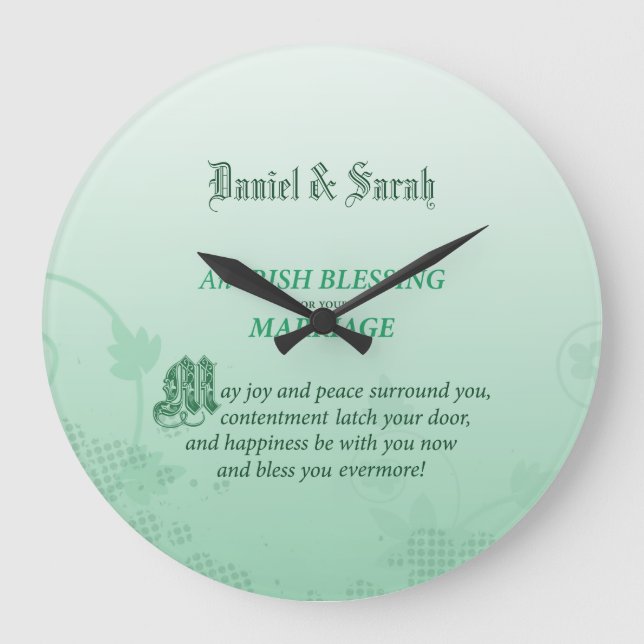 Irish Wedding Glückwunsch Segen Große Wanduhr (Vorderseite)