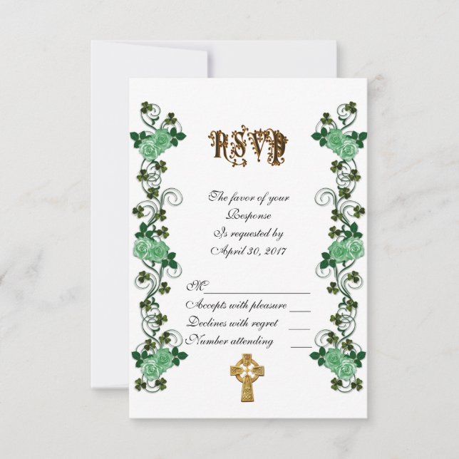 Irish wedding RSVP Celtic cross Karte (Vorderseite)